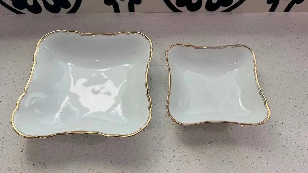Vintage PMR Bavaria Jaeger & Co Gold Trim Square Serving Bowls Set of 2 Germany